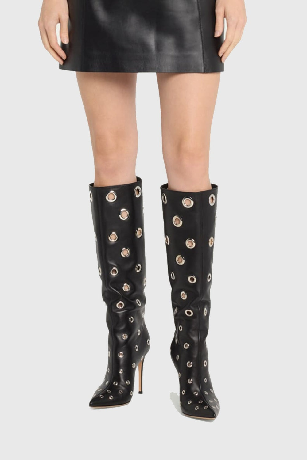 Emily Rivet Cutout Leather Knee-high Boots