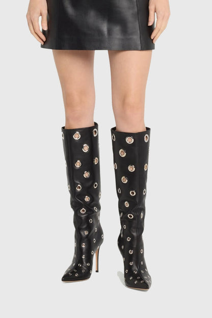 Emily Rivet Cutout Leather Knee-high Boots
