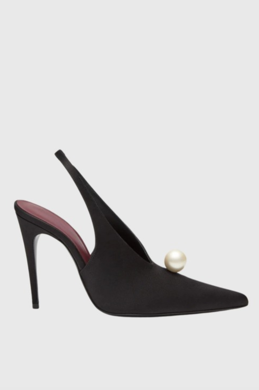 Amelia Pearl Satin Slingback Pumps - Black
