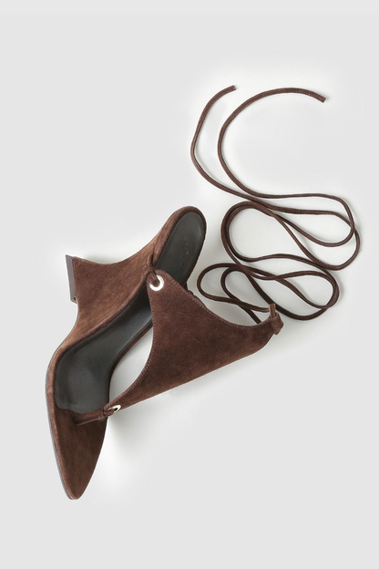 Olivia Lace Up Wedge Sandals - Brown