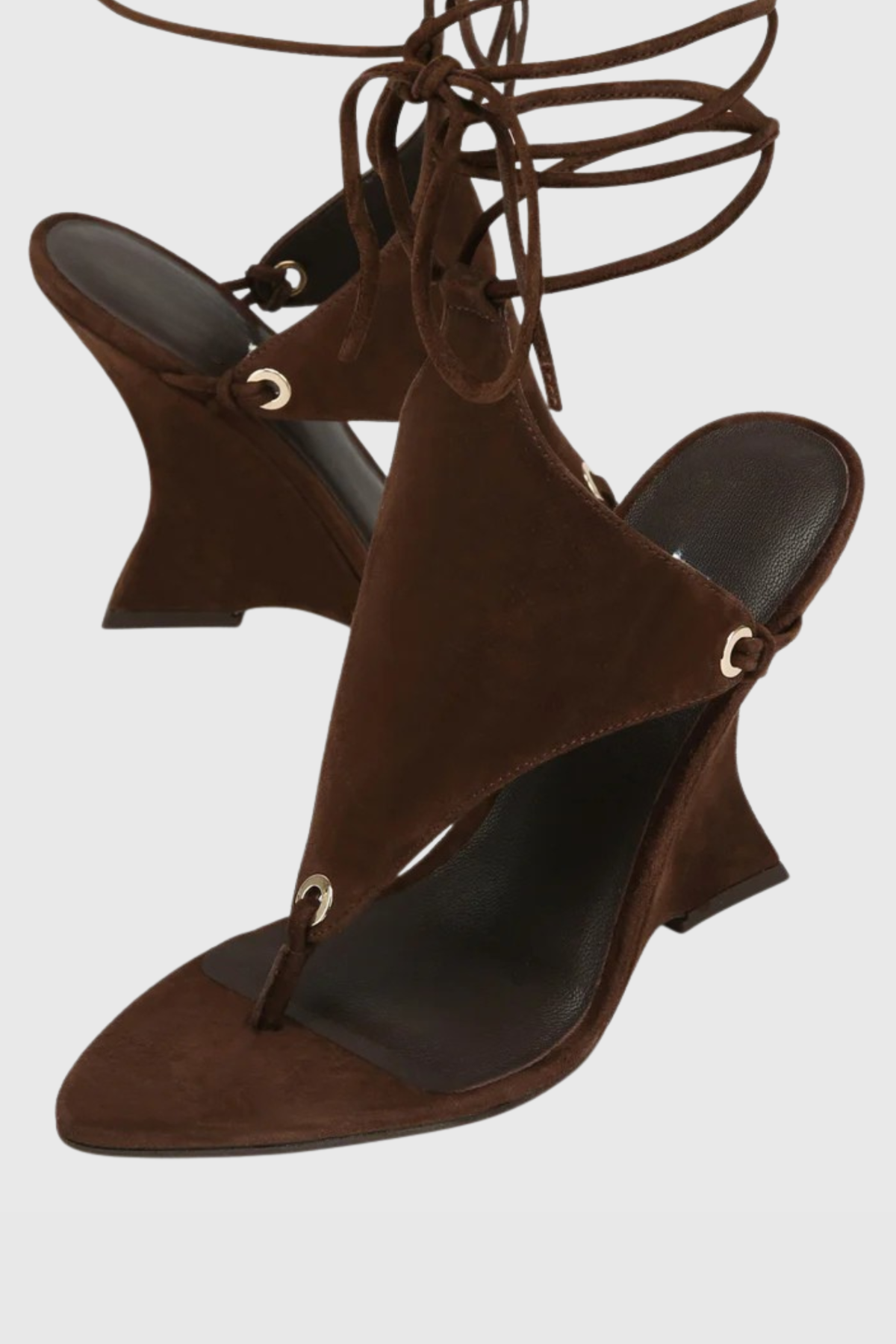 Olivia Lace Up Wedge Sandals - Brown