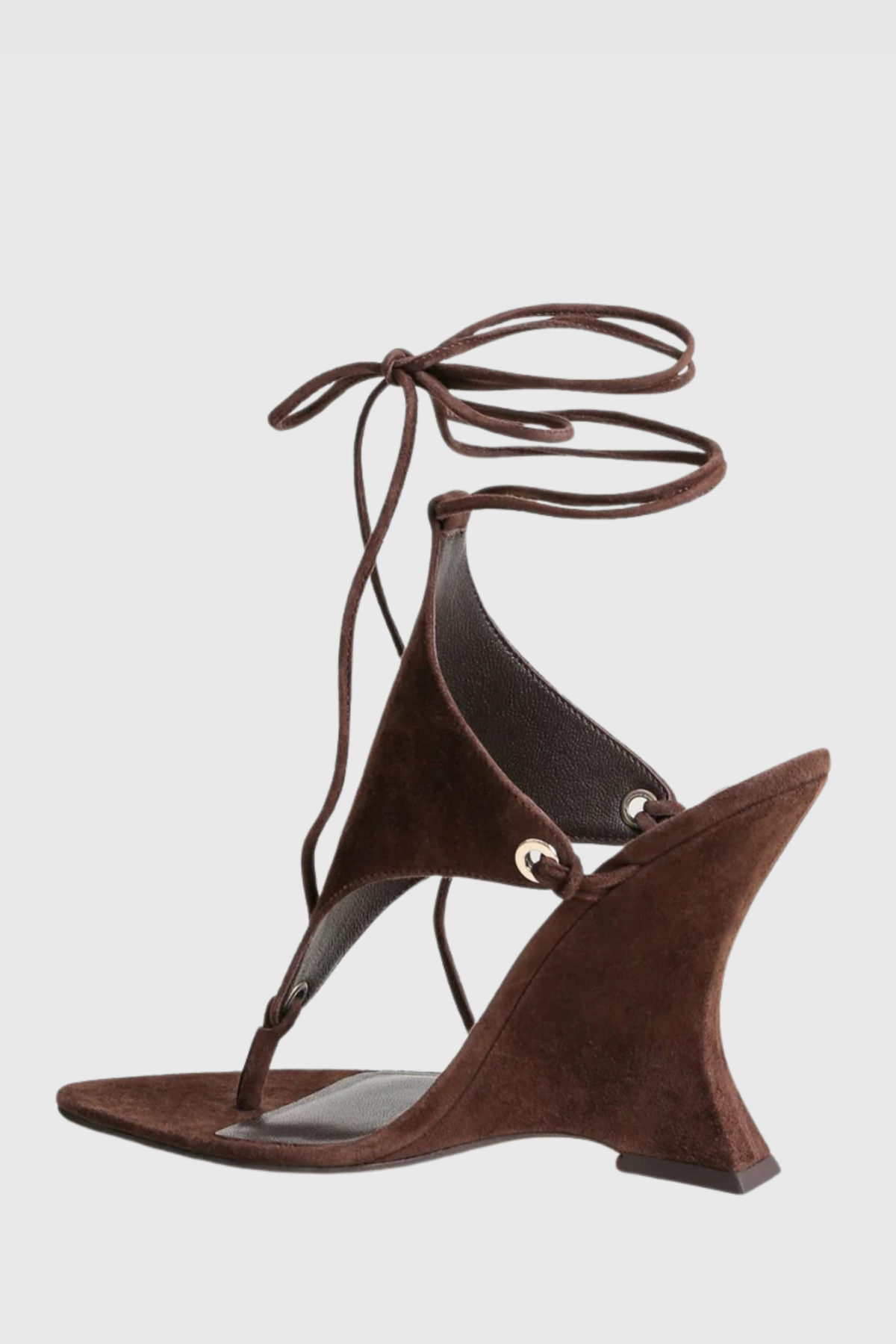 Olivia Lace Up Wedge Sandals - Brown