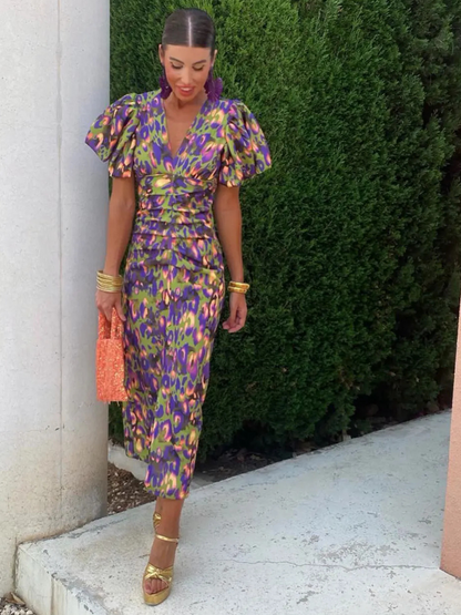 ARVELYNE™  | Vivid Pleated Midi Dress