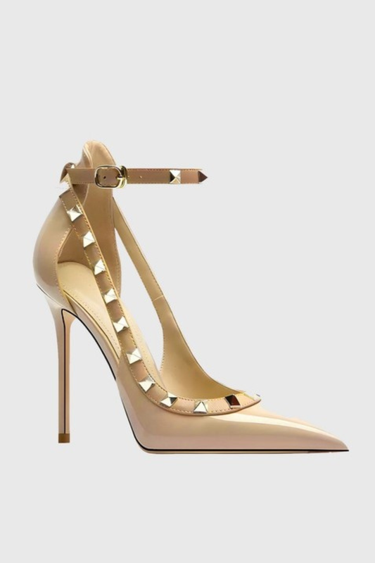 Sophia Rivet Embellished Strap Cutout Pumps  - Nude