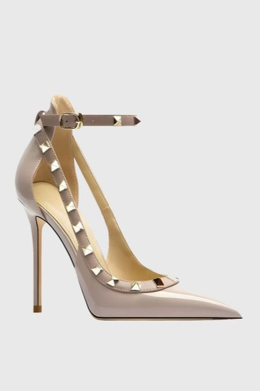 Sophia Rivet Embellished Strap Cutout Pumps  - Pink