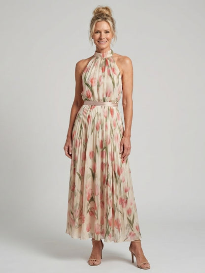 ARVELYNE™  | Halter Neck Floral Midi Dress