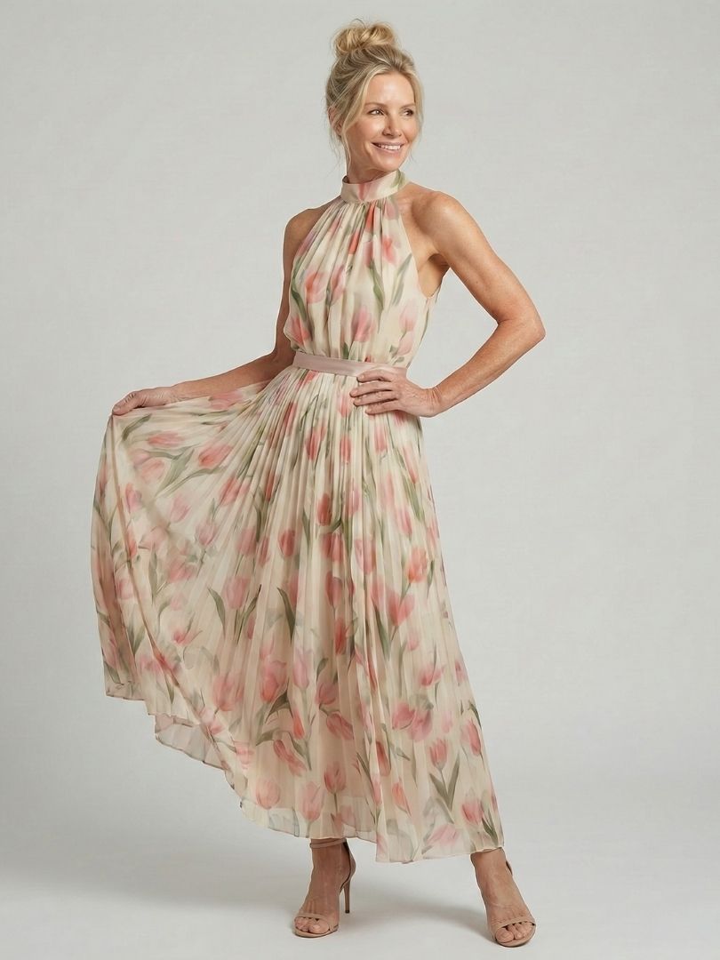 ARVELYNE™  | Halter Neck Floral Midi Dress