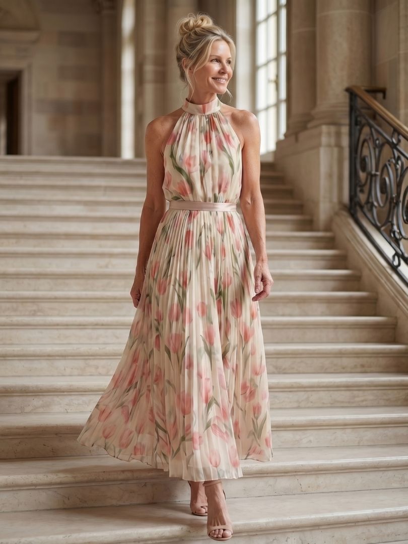 ARVELYNE™  | Halter Neck Floral Midi Dress