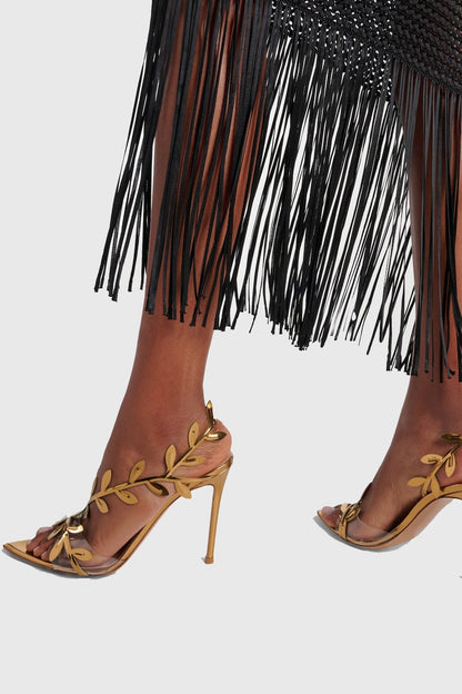 Freya Mirrored Leaf Embellished Slingback Sandals