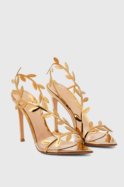 Freya Mirrored Leaf Embellished Slingback Sandals