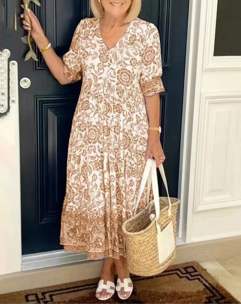 Penelope™ Elegant Floral V-Neck Dress