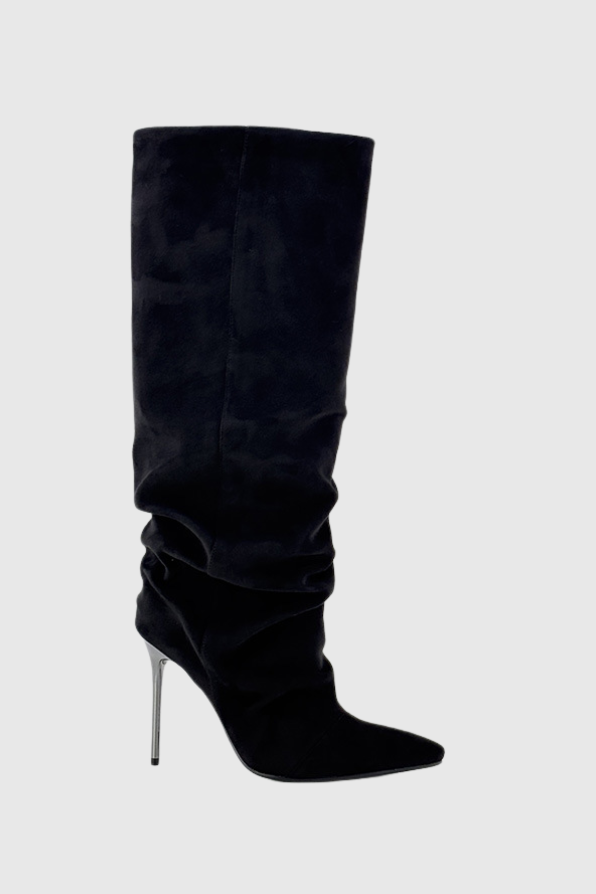Ivy Suede Ruched Knee High Boots - Black