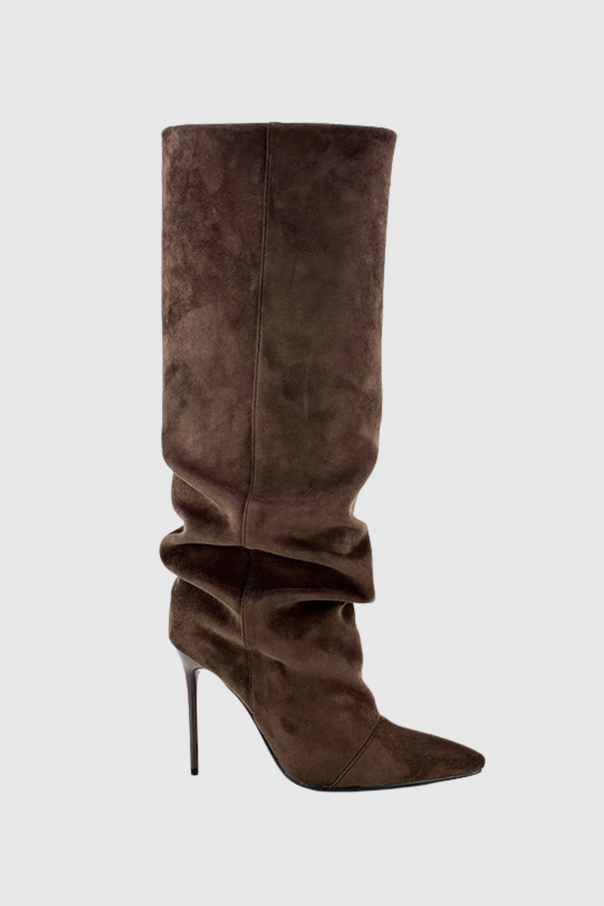 Ivy Suede Ruched Knee High Boots - Brown