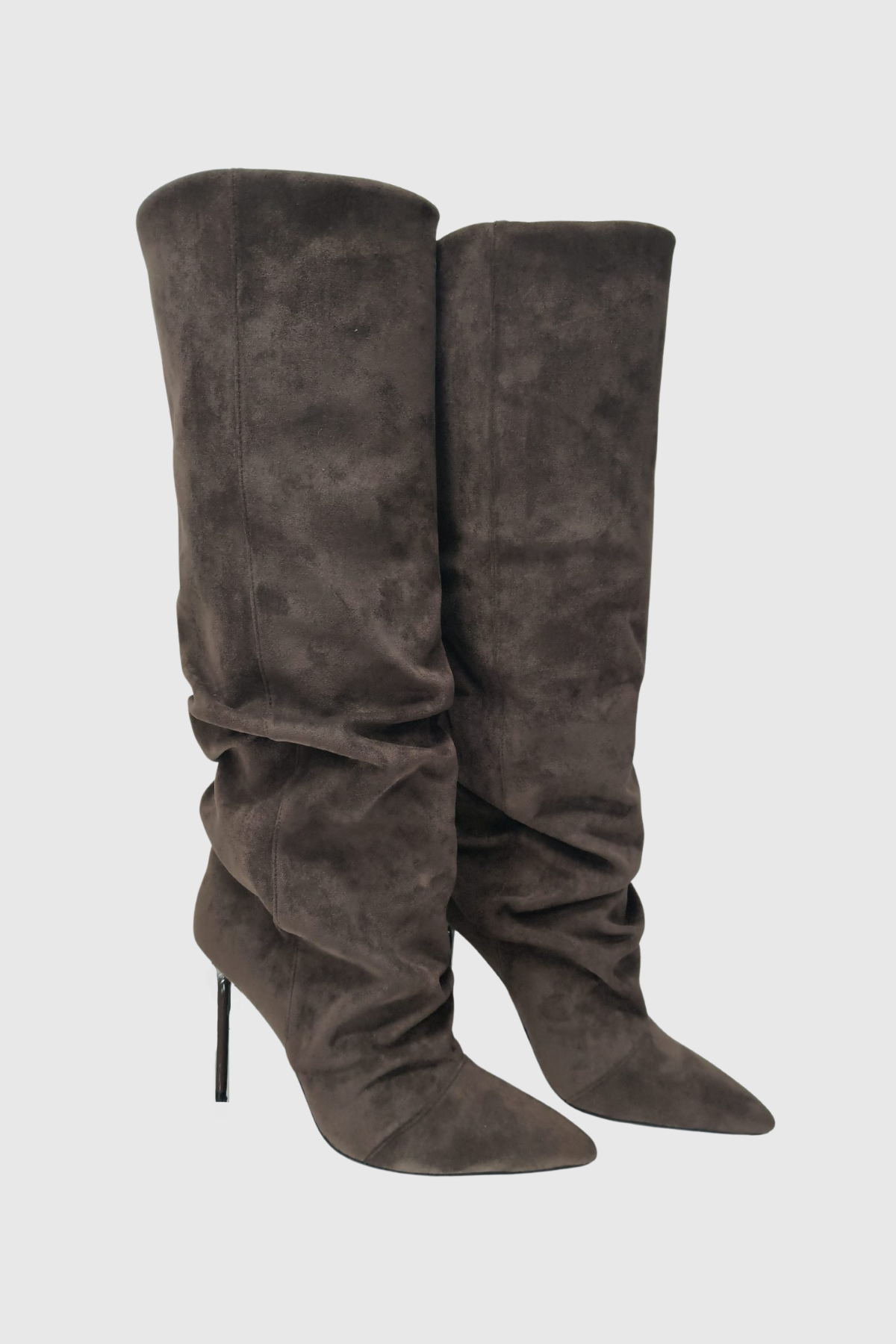 Ivy Suede Ruched Knee High Boots - Brown