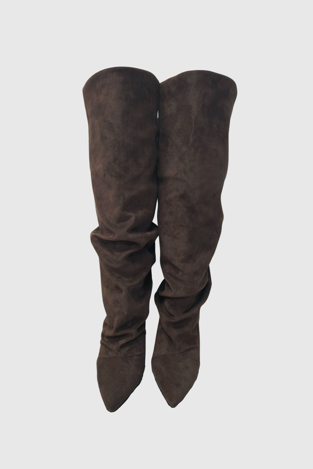 Ivy Suede Ruched Knee High Boots - Brown