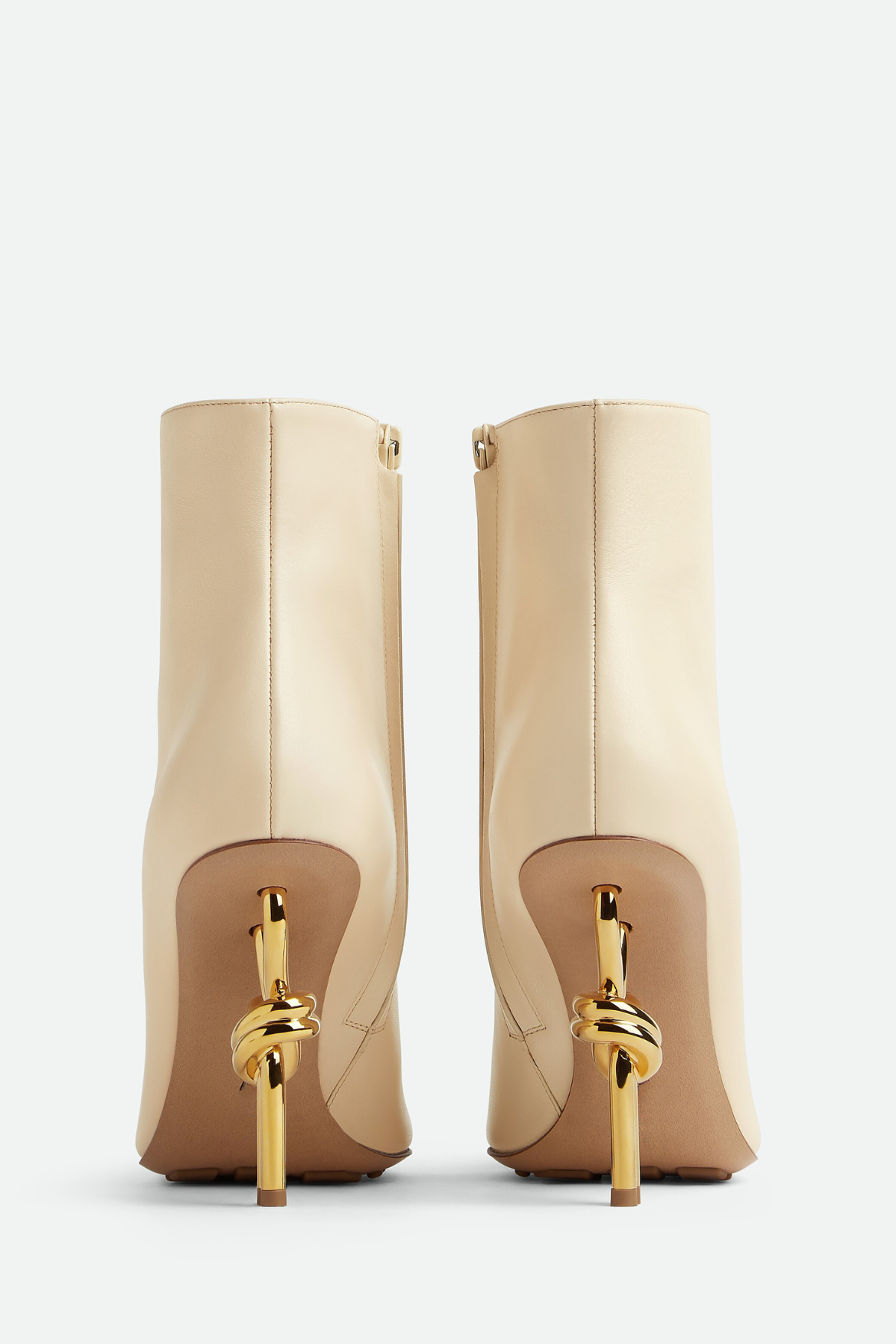 Chloe Leather Metal Knot Ankle Boots - Beige
