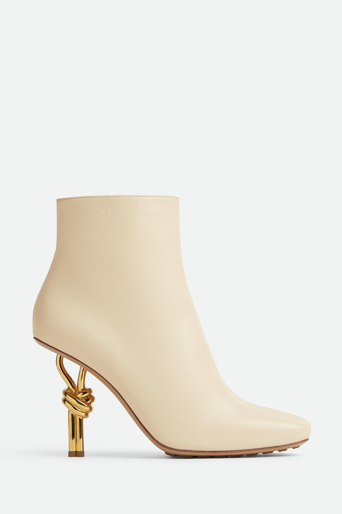 Chloe Leather Metal Knot Ankle Boots - Beige