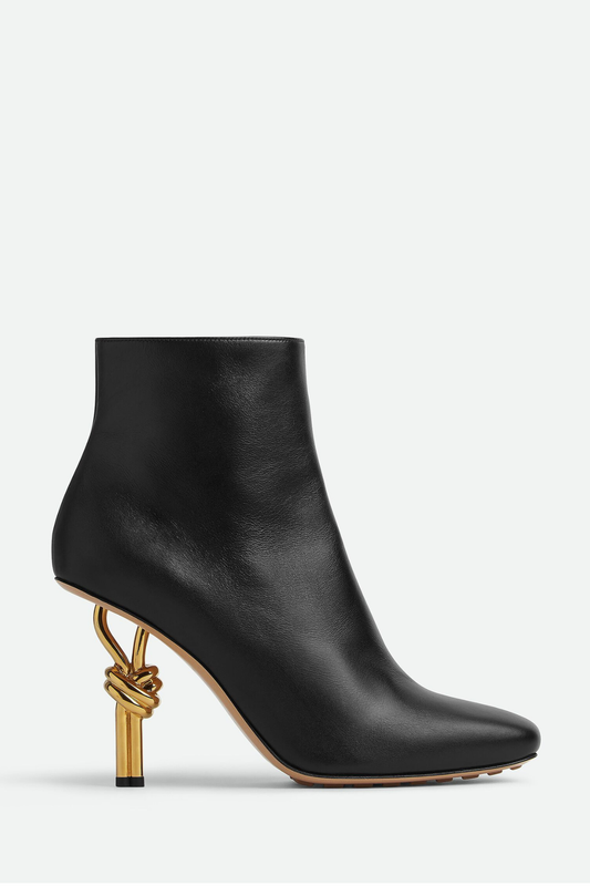 Chloe Leather Metal Knot Ankle Boots - Black
