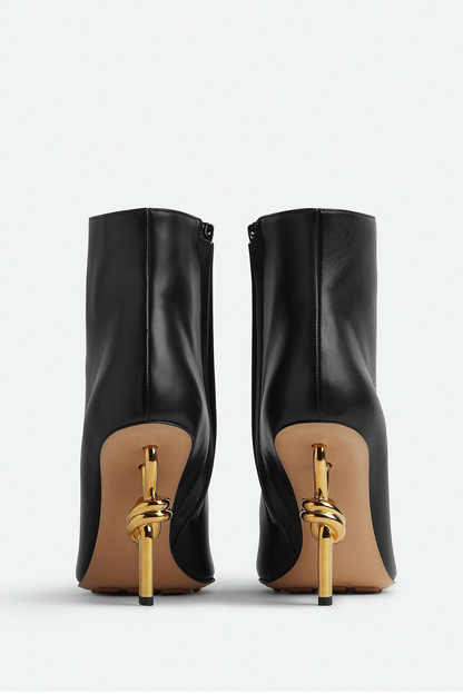 Chloe Leather Metal Knot Ankle Boots - Black