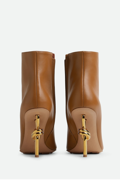 Chloe Leather Metal Knot Ankle Boots - Brown