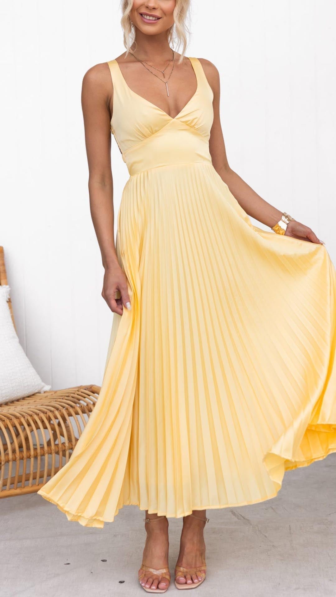 Bethany™  | Pleated V-Neck Maxi Dress