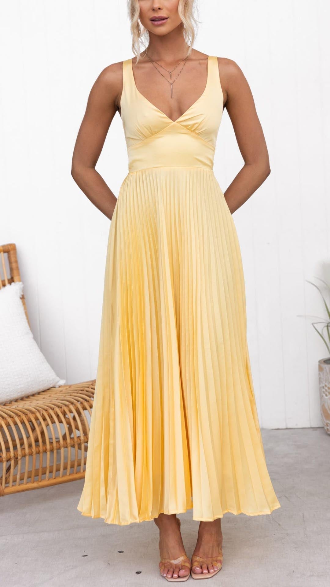 Bethany™  | Pleated V-Neck Maxi Dress