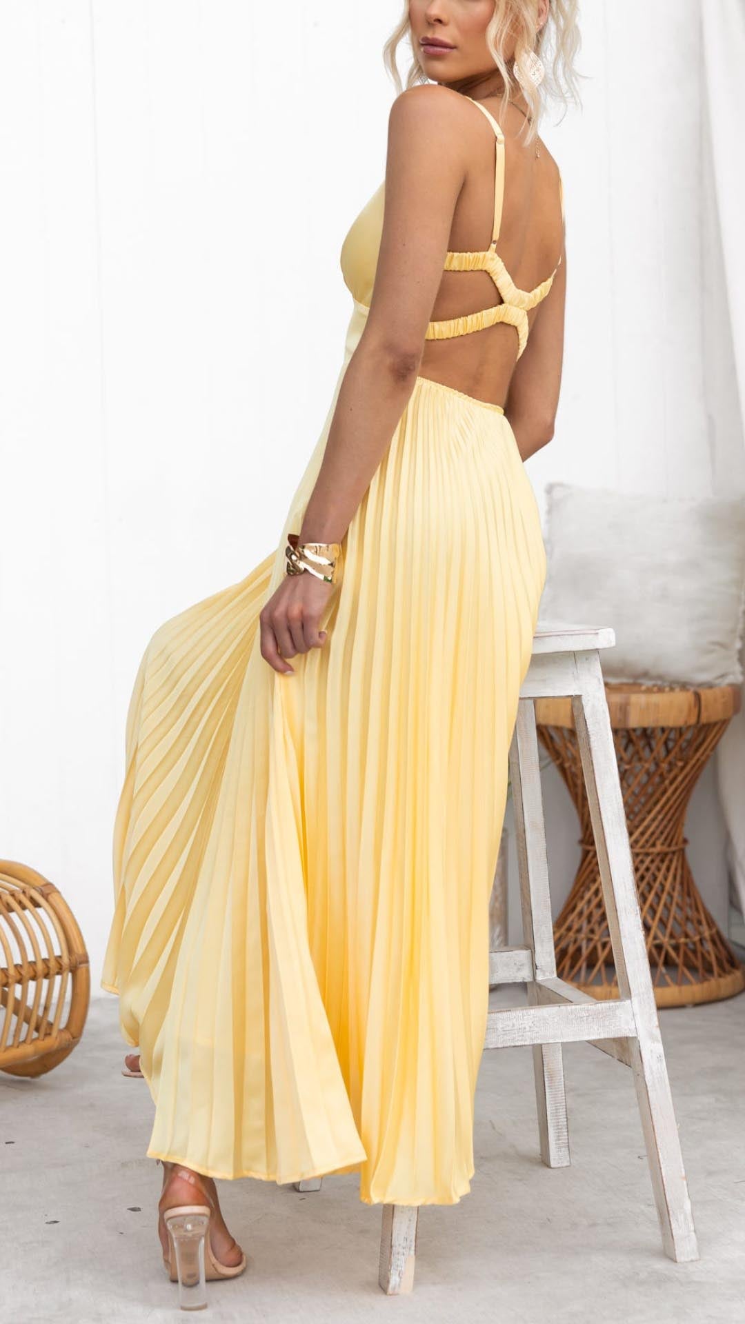 Bethany™  | Pleated V-Neck Maxi Dress