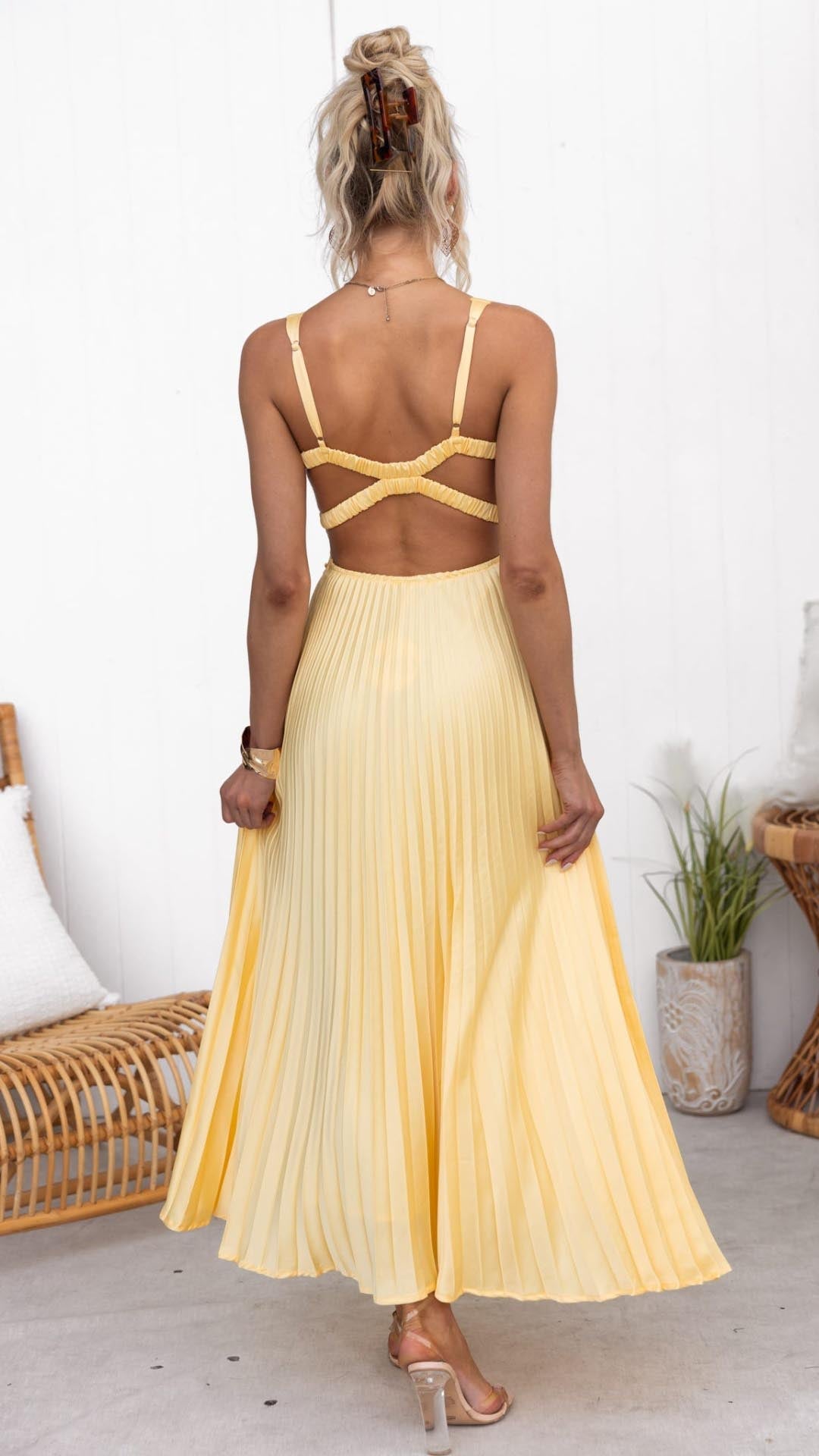 Bethany™  | Pleated V-Neck Maxi Dress