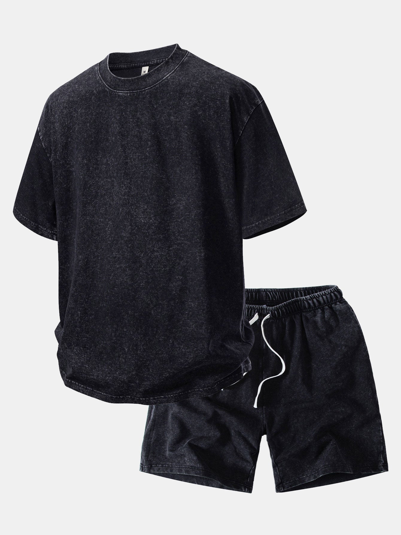 Washed Distressed Drop Shoulder Oversize T-Shirt & Drawstring Shorts