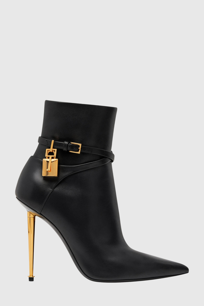 Emma Leather Padlock Ankle Boots - Black