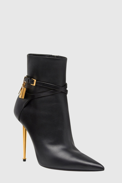 Emma Leather Padlock Ankle Boots - Black