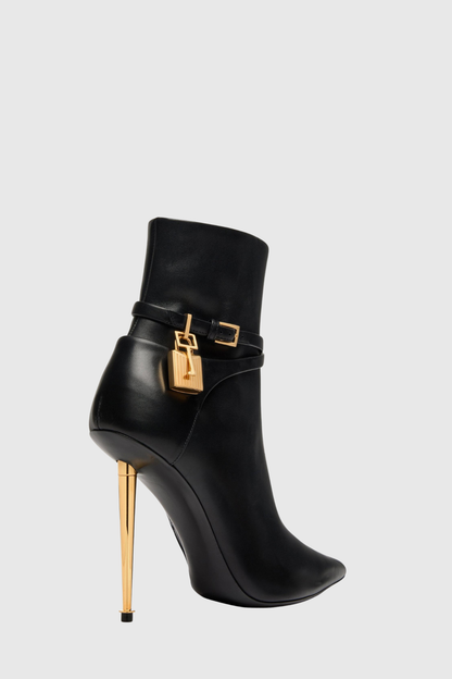 Emma Leather Padlock Ankle Boots - Black