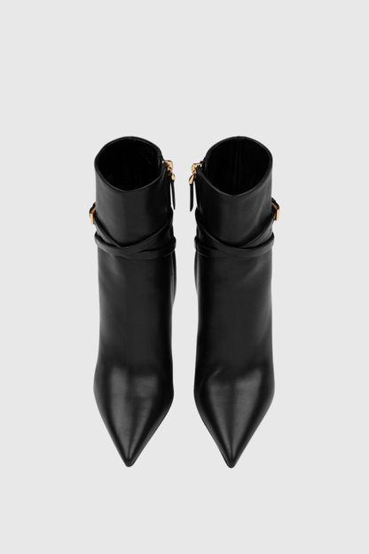 Emma Leather Padlock Ankle Boots - Black