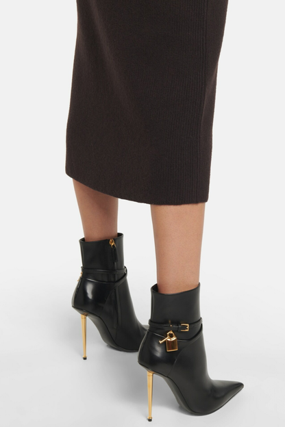 Emma Leather Padlock Ankle Boots - Black