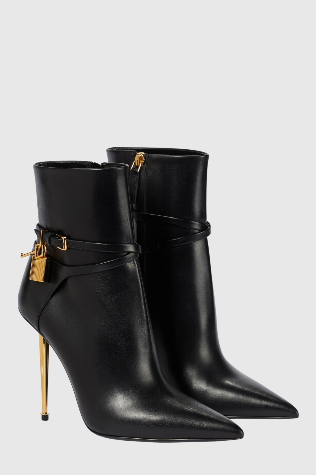 Emma Leather Padlock Ankle Boots - Black