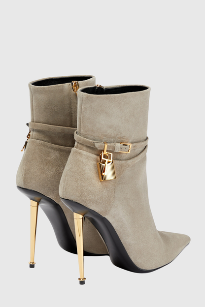 Millie Suede Padlock Ankle Boots - Beige