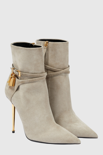 Millie Suede Padlock Ankle Boots - Beige
