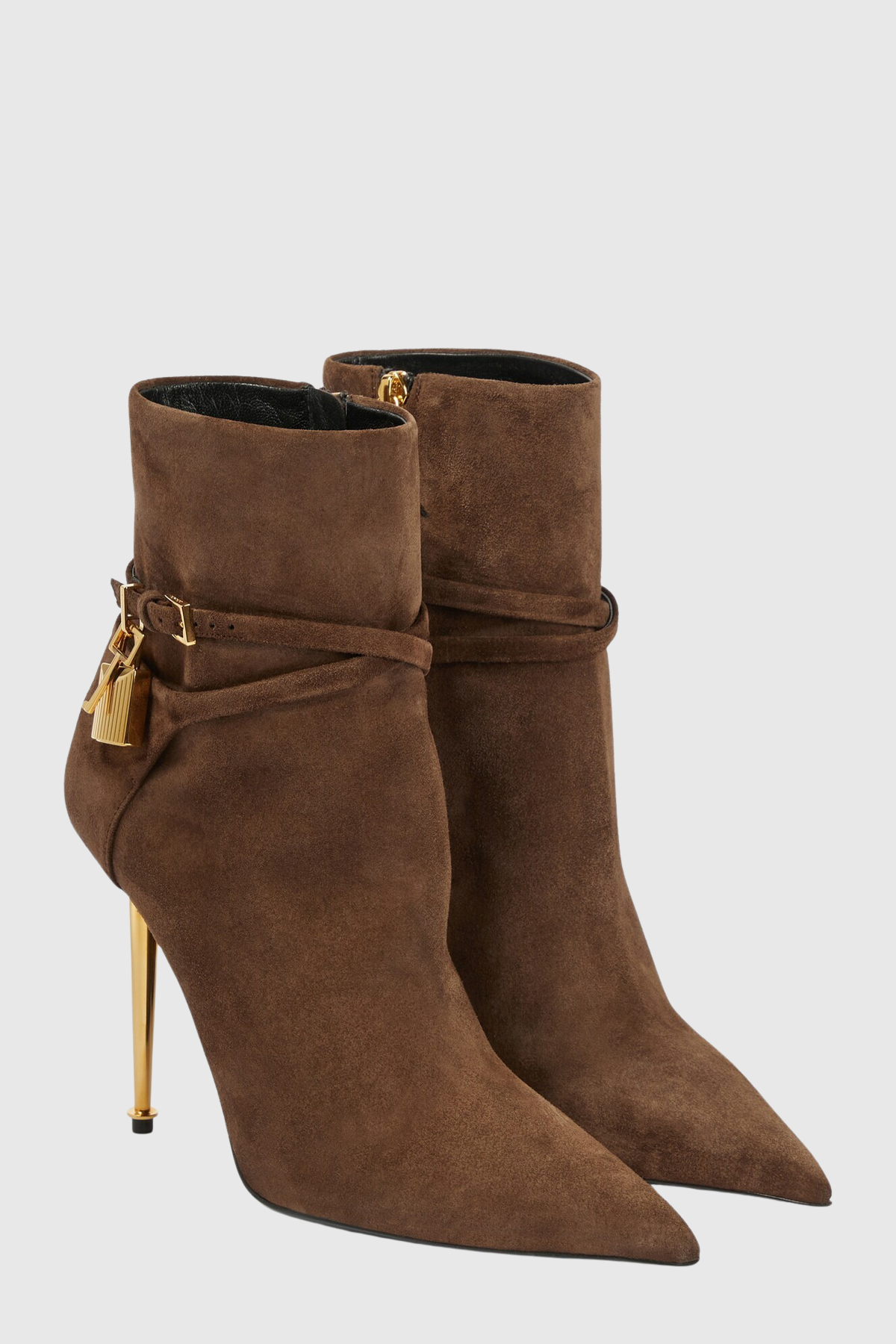 Emily Suede Padlock Ankle Boots - Brown