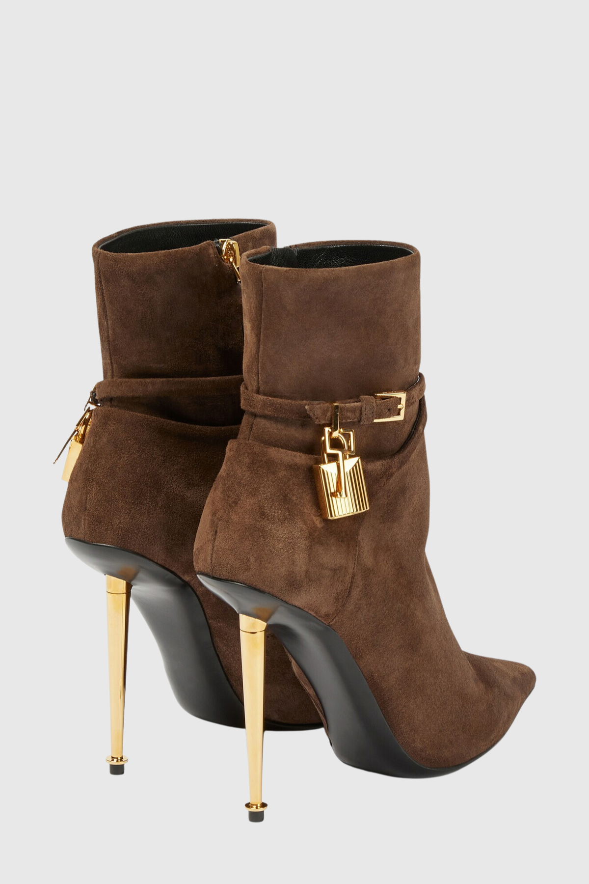 Emily Suede Padlock Ankle Boots - Brown