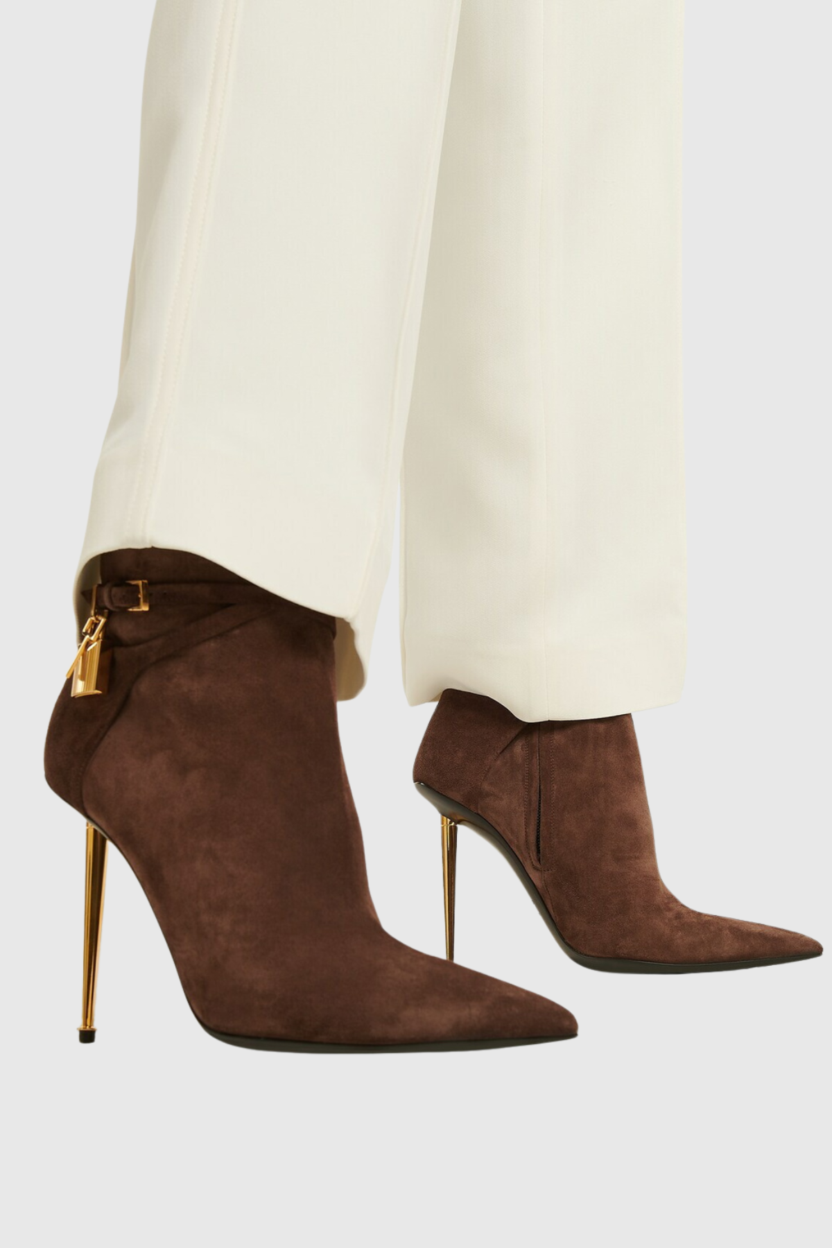 Emily Suede Padlock Ankle Boots - Brown