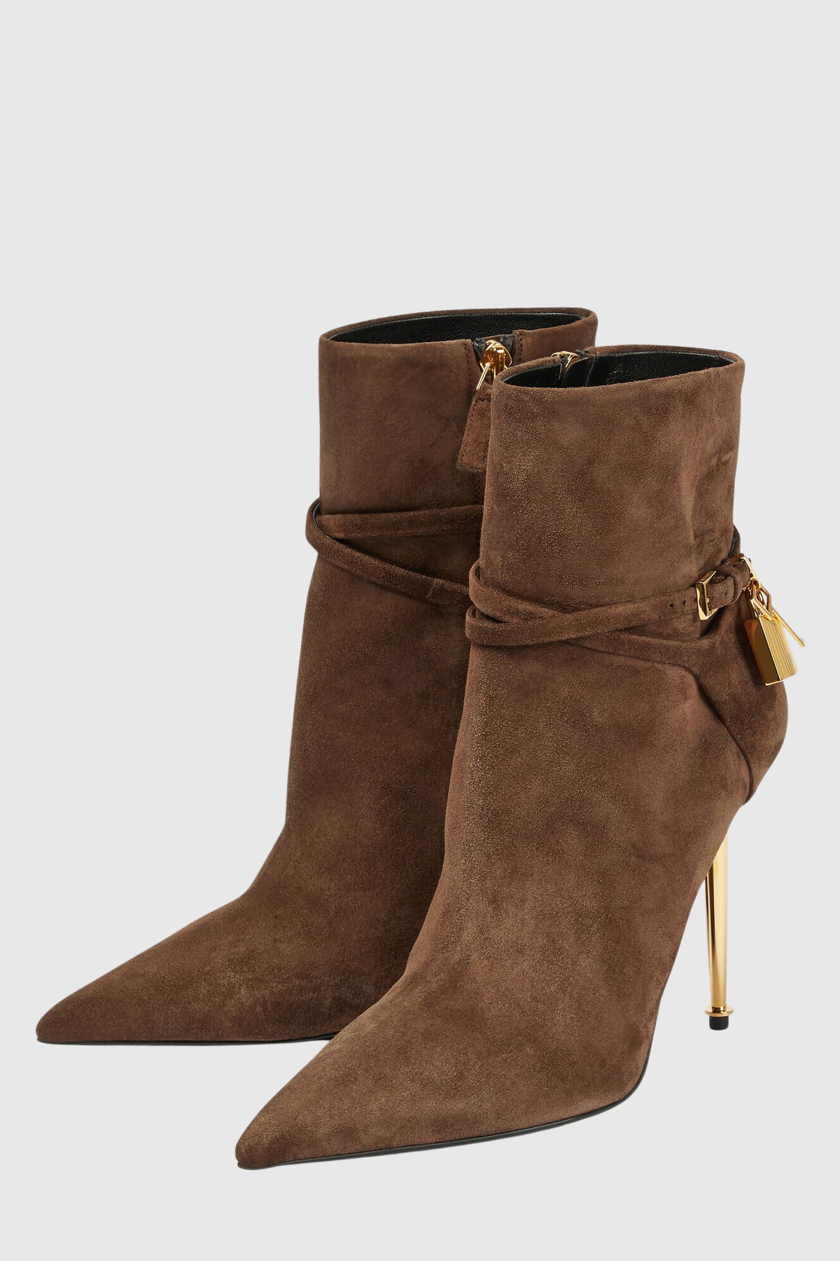Emily Suede Padlock Ankle Boots - Brown