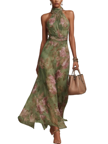 Emily | Halter Neck Floral Maxi Dress