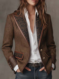 Women's Herringbone Blazer with Printed Panels