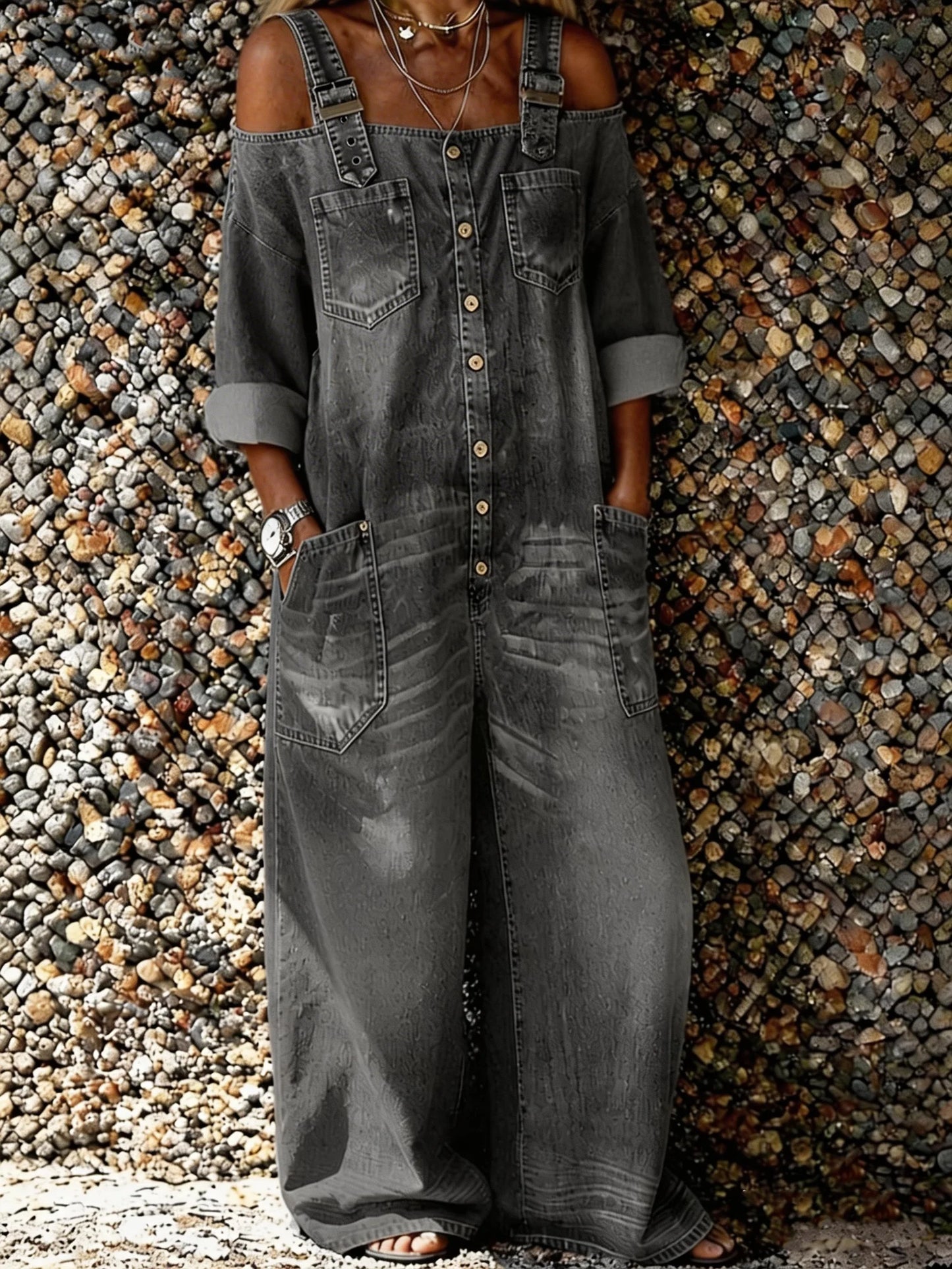 Camilla - Denim Dungaree Jumpsuit with Shoulder Straps