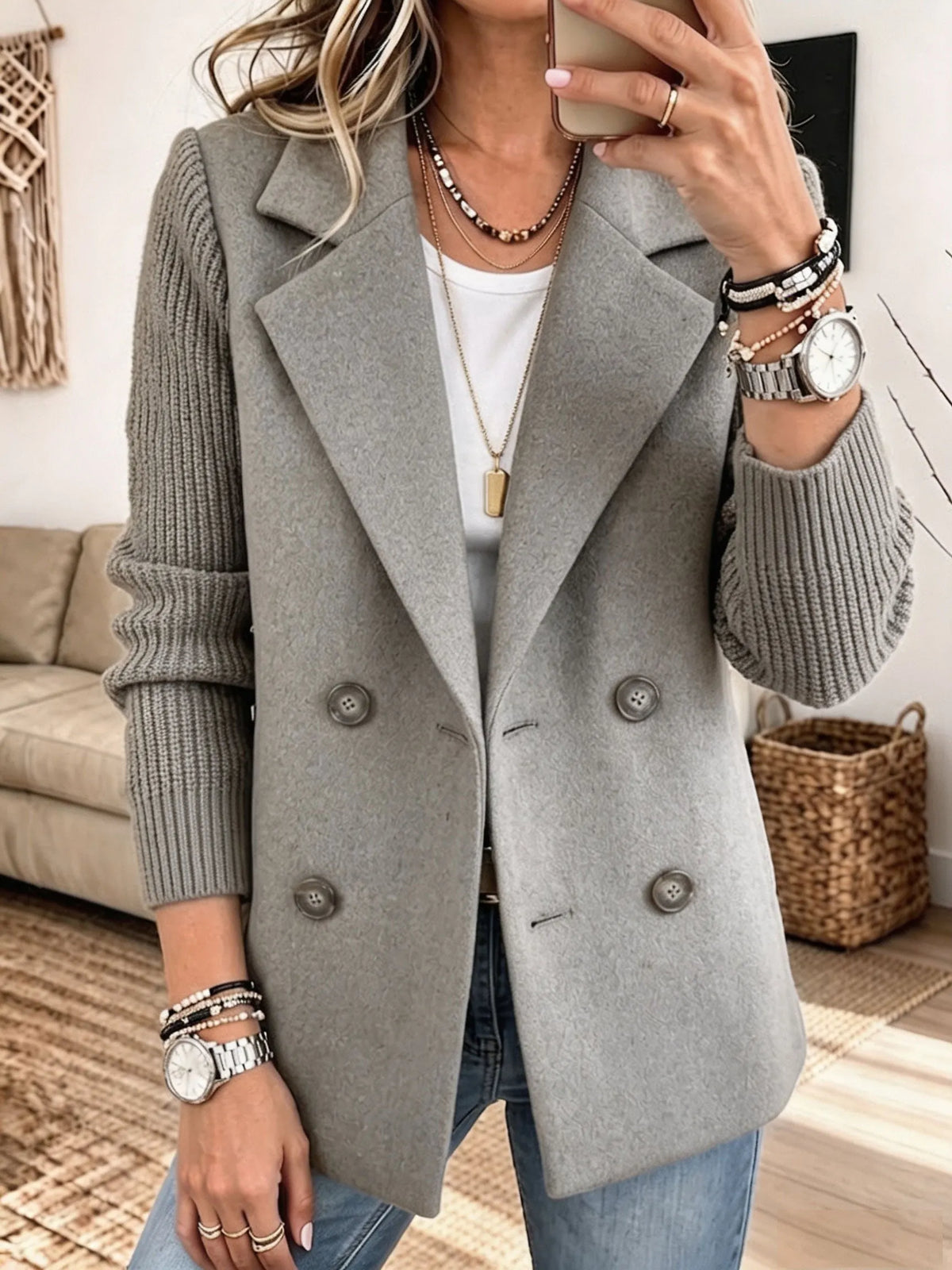 CLARA ELEGANT BLAZER WITH KNIT SLEEVES