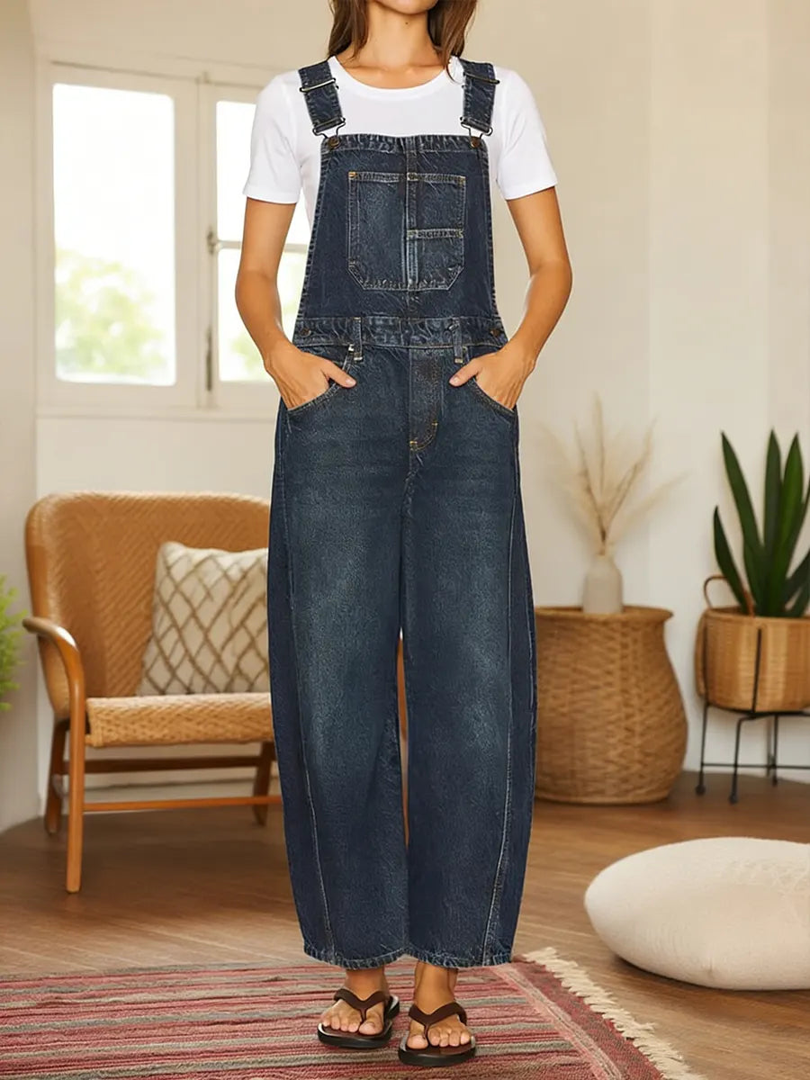 Mia - Denim Dungaree Jumpsuit with Pockets
