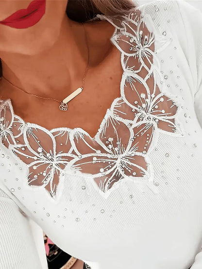 Elegant V-Neck Top with Lace Inserts