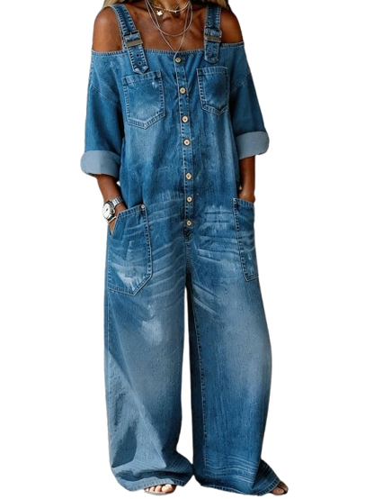 Camilla - Denim Dungaree Jumpsuit with Shoulder Straps