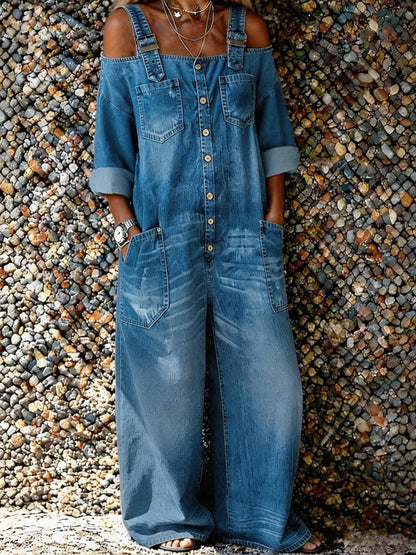 Camilla - Denim Dungaree Jumpsuit with Shoulder Straps