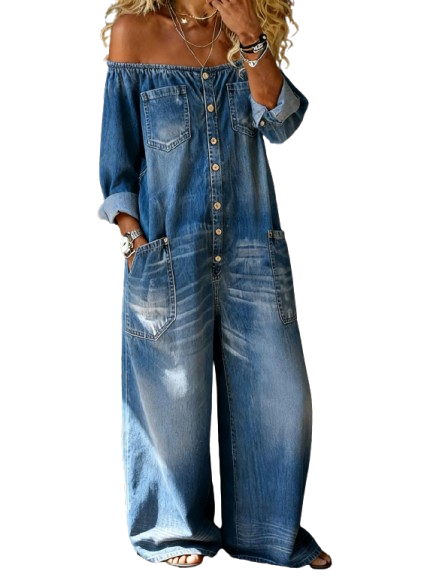 Chloe - Off-Shoulder Denim Jumpsuit
